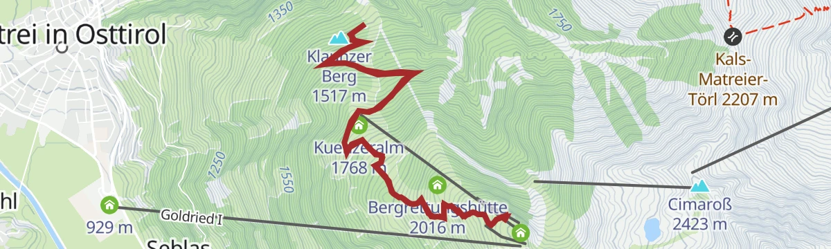 Route map: Wanderung zum Berggasthaus Goldried 2.150m